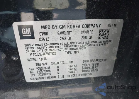 2019 Chevrolet Trax Lt z USA, uszkodzony, nr VIN KL7CJLSB4KB947220